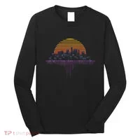Synthwave Outrun Vaporwave City Sunset Aesthetic Long Sleeve Shirt thumb 0