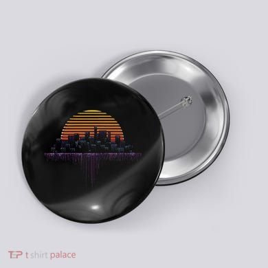 Synthwave Outrun Vaporwave City Sunset Aesthetic Button