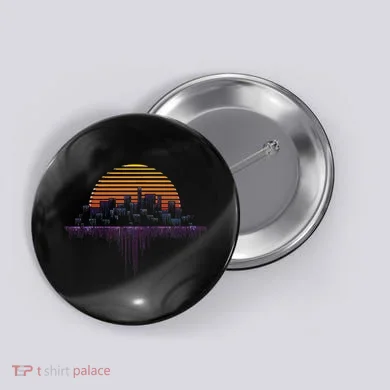 Synthwave Outrun Vaporwave City Sunset Aesthetic Button