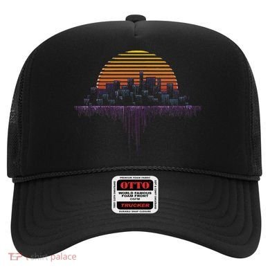 Synthwave Outrun Vaporwave City Sunset Aesthetic Hat