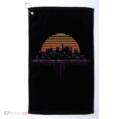 Synthwave Outrun Vaporwave City Sunset Aesthetic Golf Towel