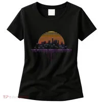Synthwave Outrun Vaporwave City Sunset Aesthetic Women's T-Shirt thumb 0