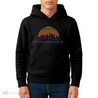 Synthwave Outrun Vaporwave City Sunset Aesthetic Kids Hoodie thumb 4