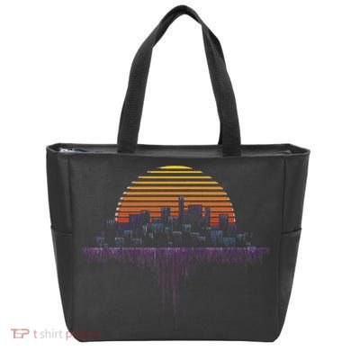 Synthwave Outrun Vaporwave City Sunset Aesthetic Tote Bag