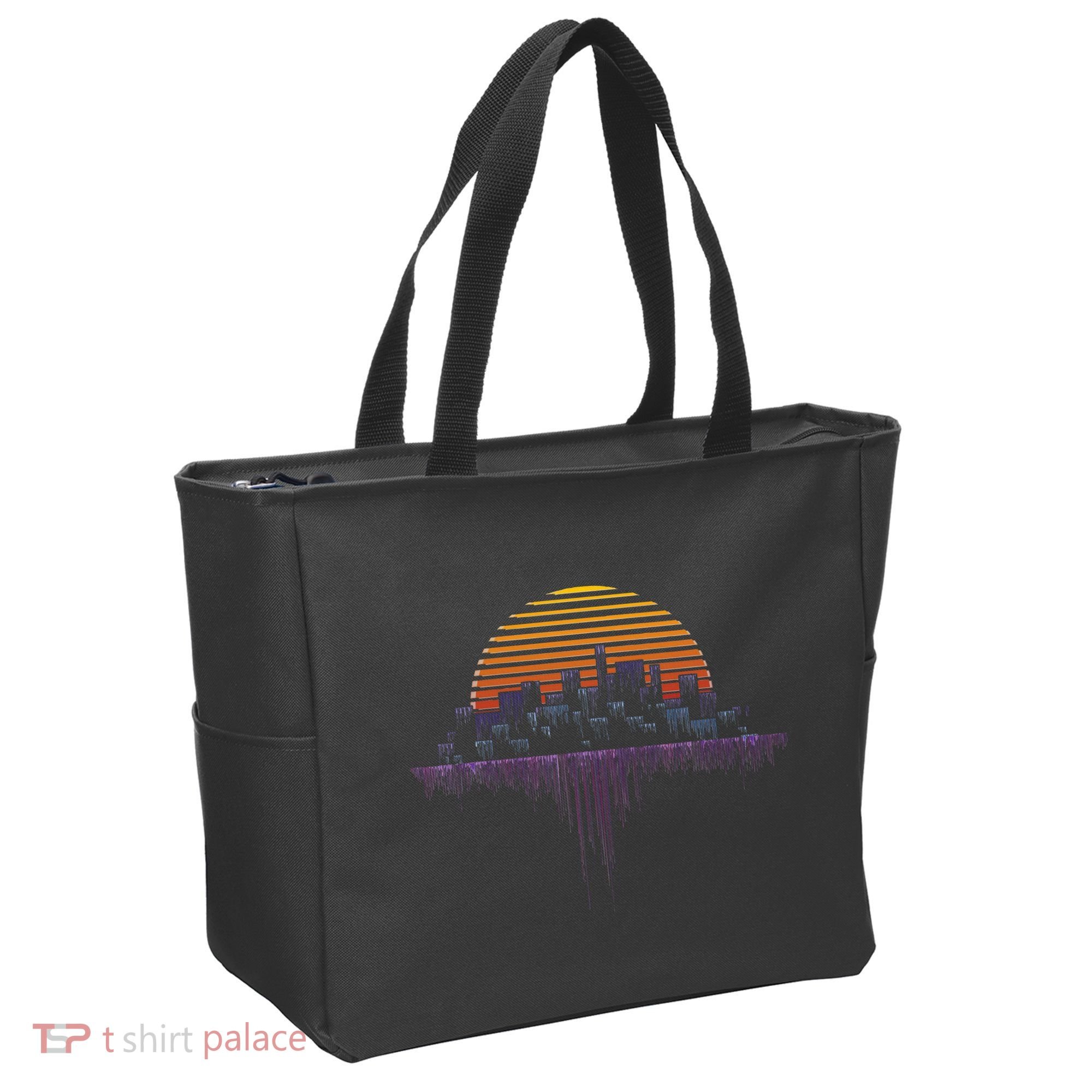 Synthwave Outrun Vaporwave City Sunset Aesthetic Tote Bag