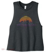 Synthwave Outrun Vaporwave City Sunset Aesthetic Women's Racerback Cropped Tank thumb 0