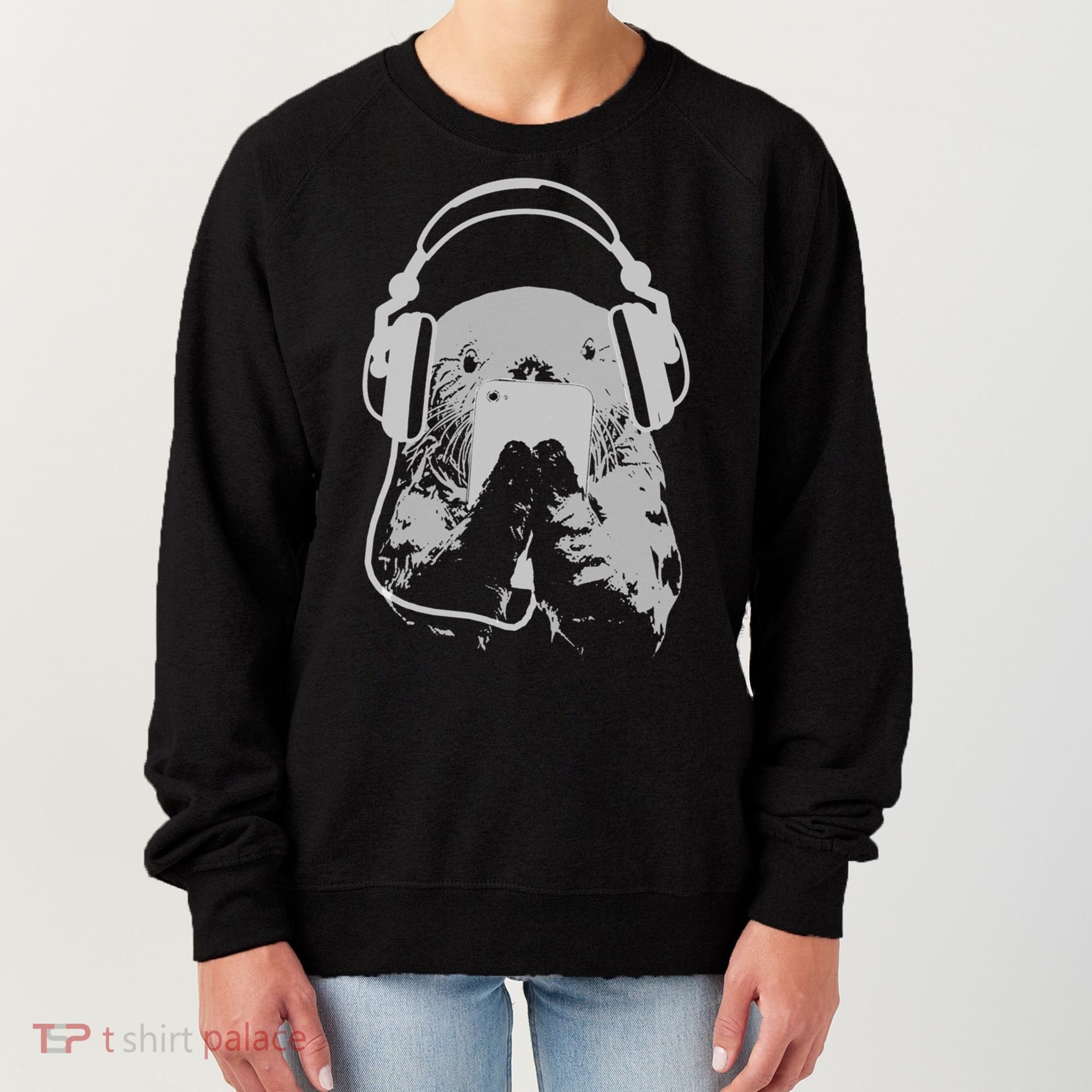 Sea Otter With Cell Phone And Headphones Gift Women's Sweatshirt