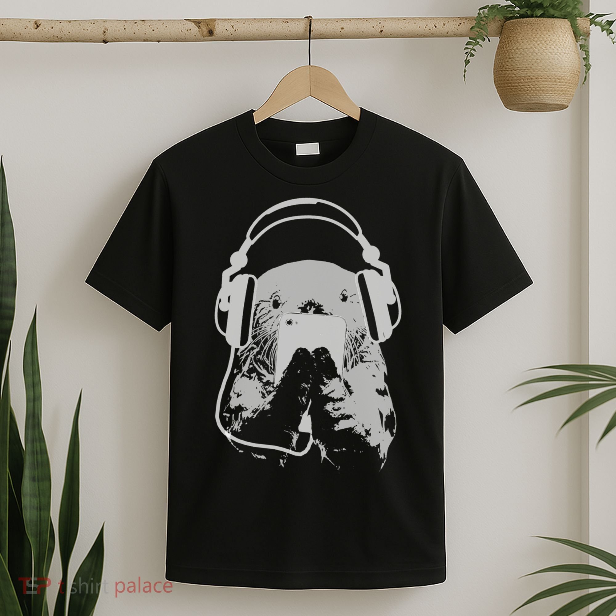 Sea Otter With Cell Phone And Headphones Gift T-Shirt