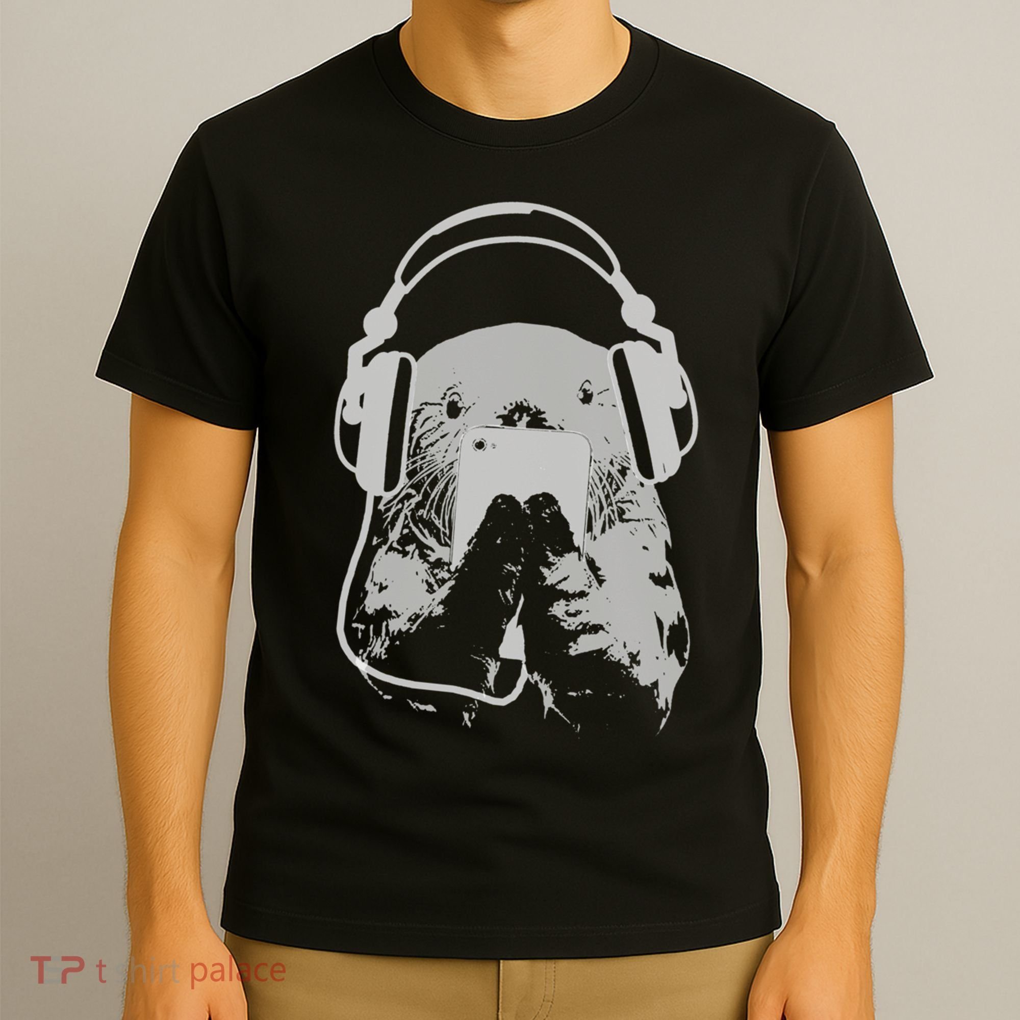 Sea Otter With Cell Phone And Headphones Gift T-Shirt