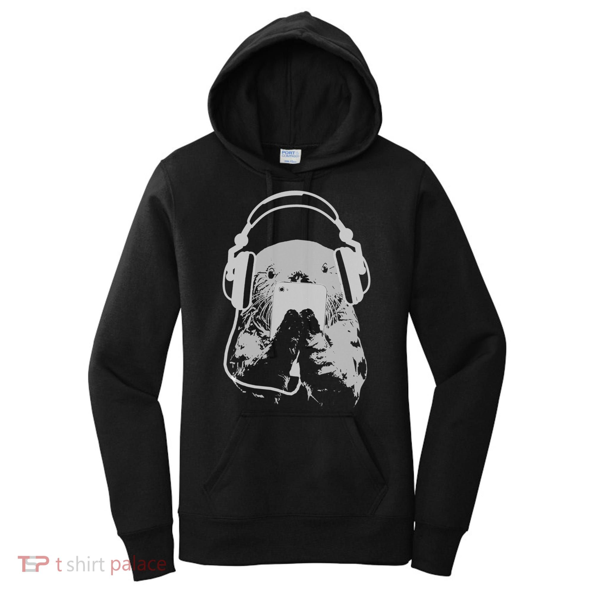 Sea Otter With Cell Phone And Headphones Gift Women's Hoodie