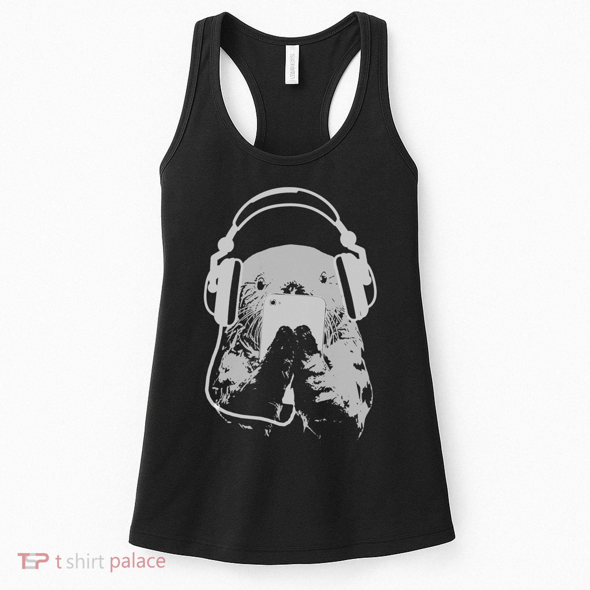 Sea Otter With Cell Phone And Headphones Gift Women's Tank Top