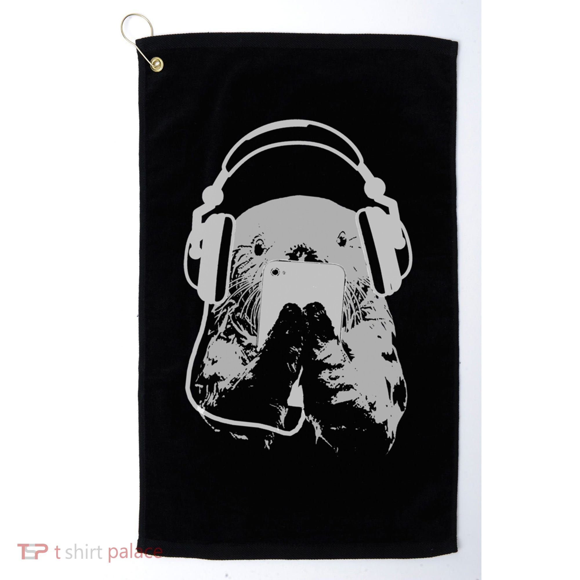 Sea Otter With Cell Phone And Headphones Gift Golf Towel