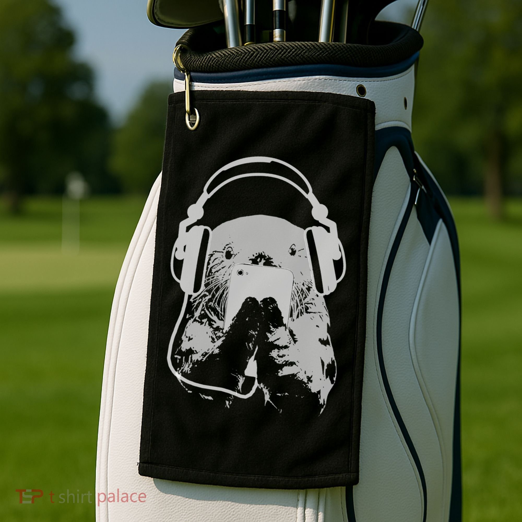 Sea Otter With Cell Phone And Headphones Gift Golf Towel