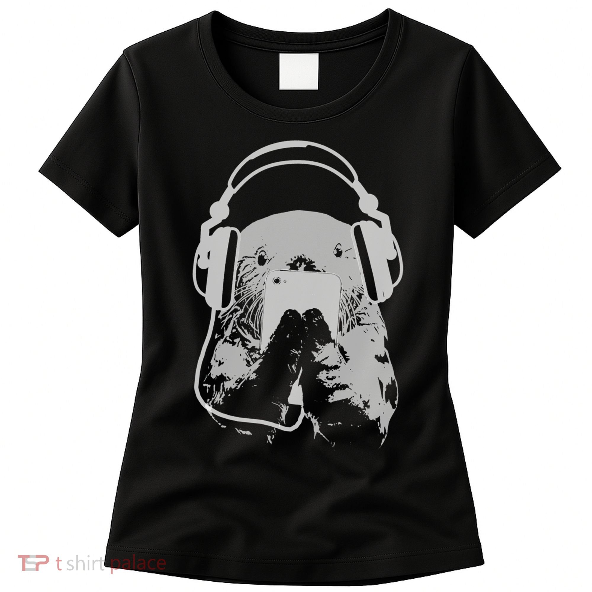 Sea Otter With Cell Phone And Headphones Gift Women's T-Shirt