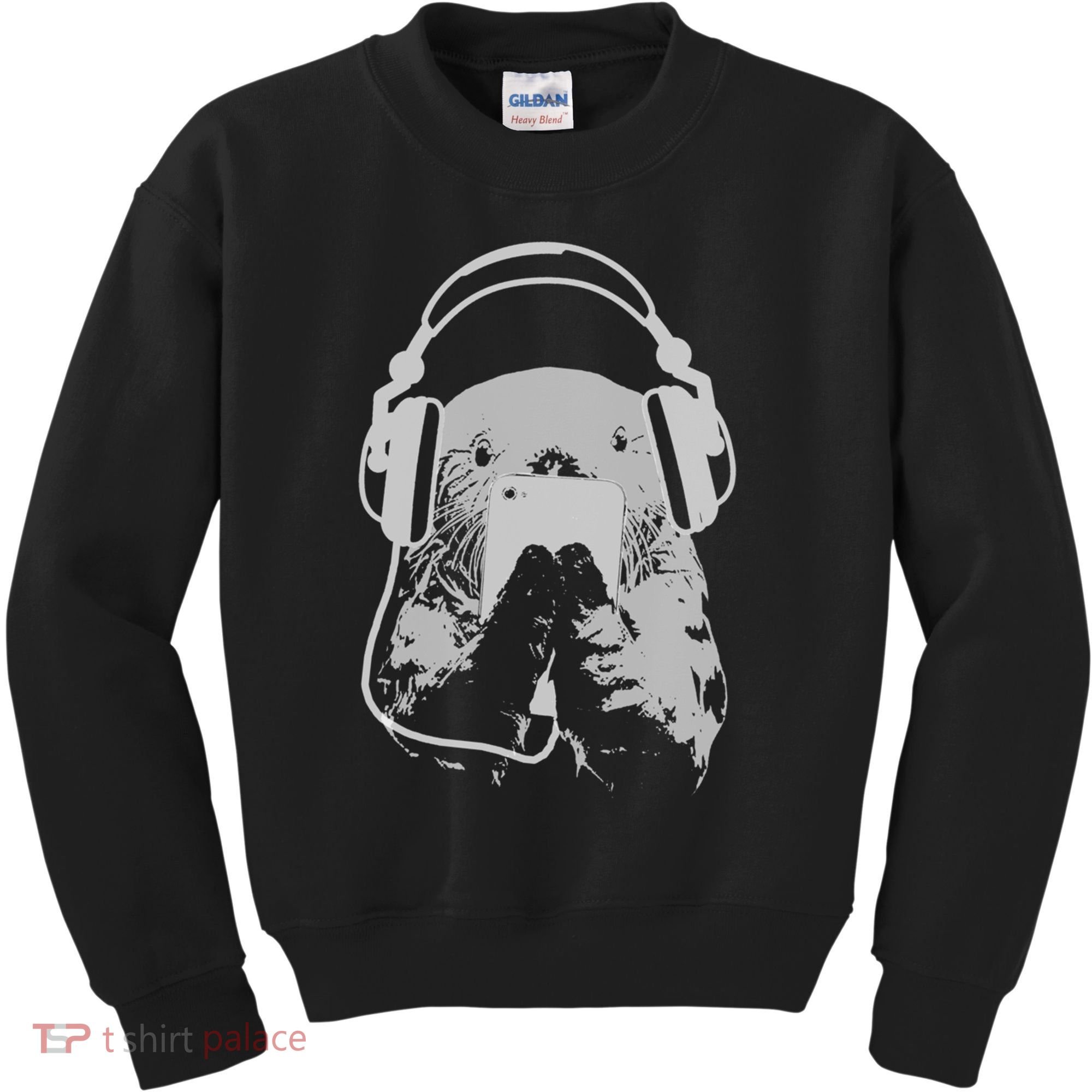 Sea Otter With Cell Phone And Headphones Gift Kids Sweatshirt