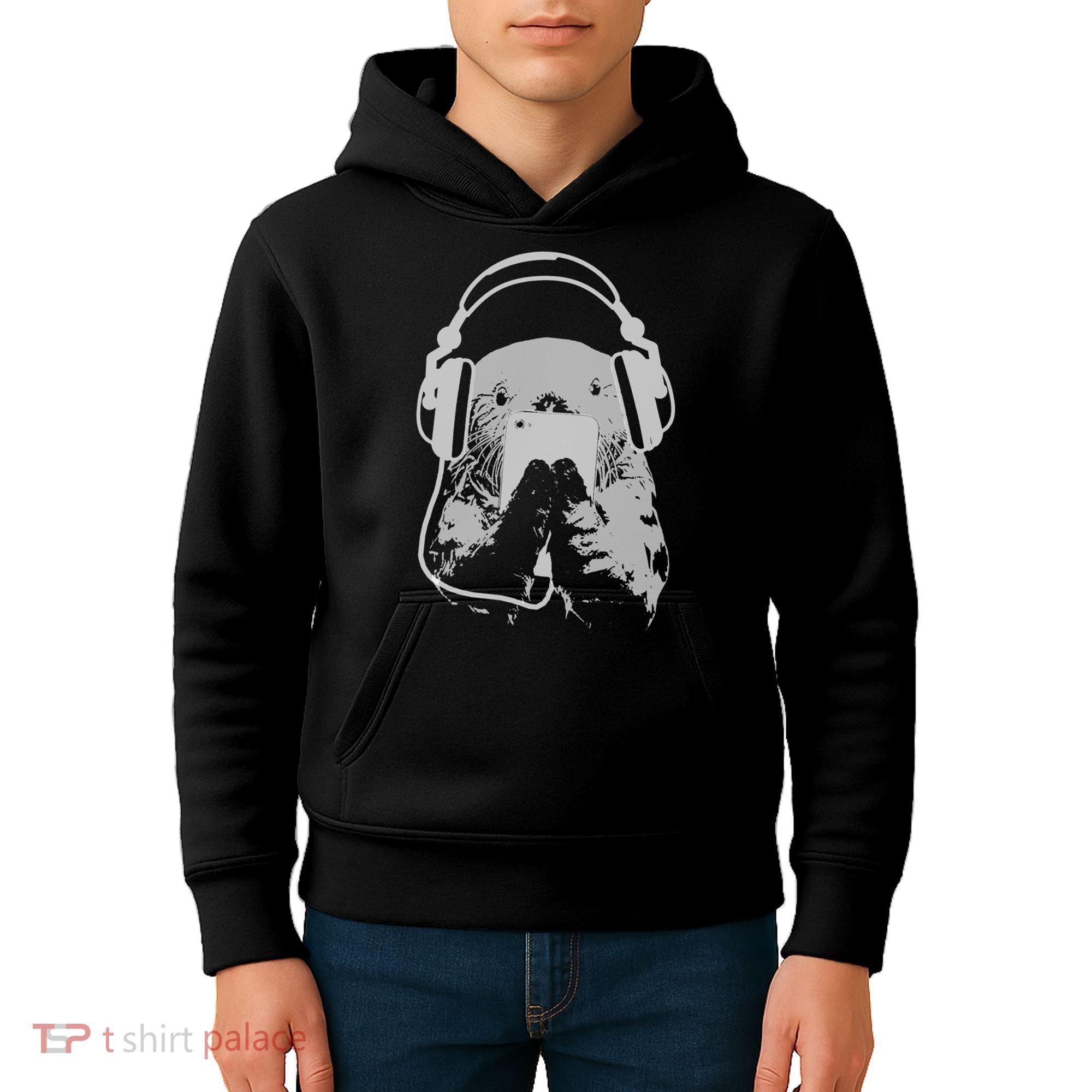 Sea Otter With Cell Phone And Headphones Gift Kids Hoodie