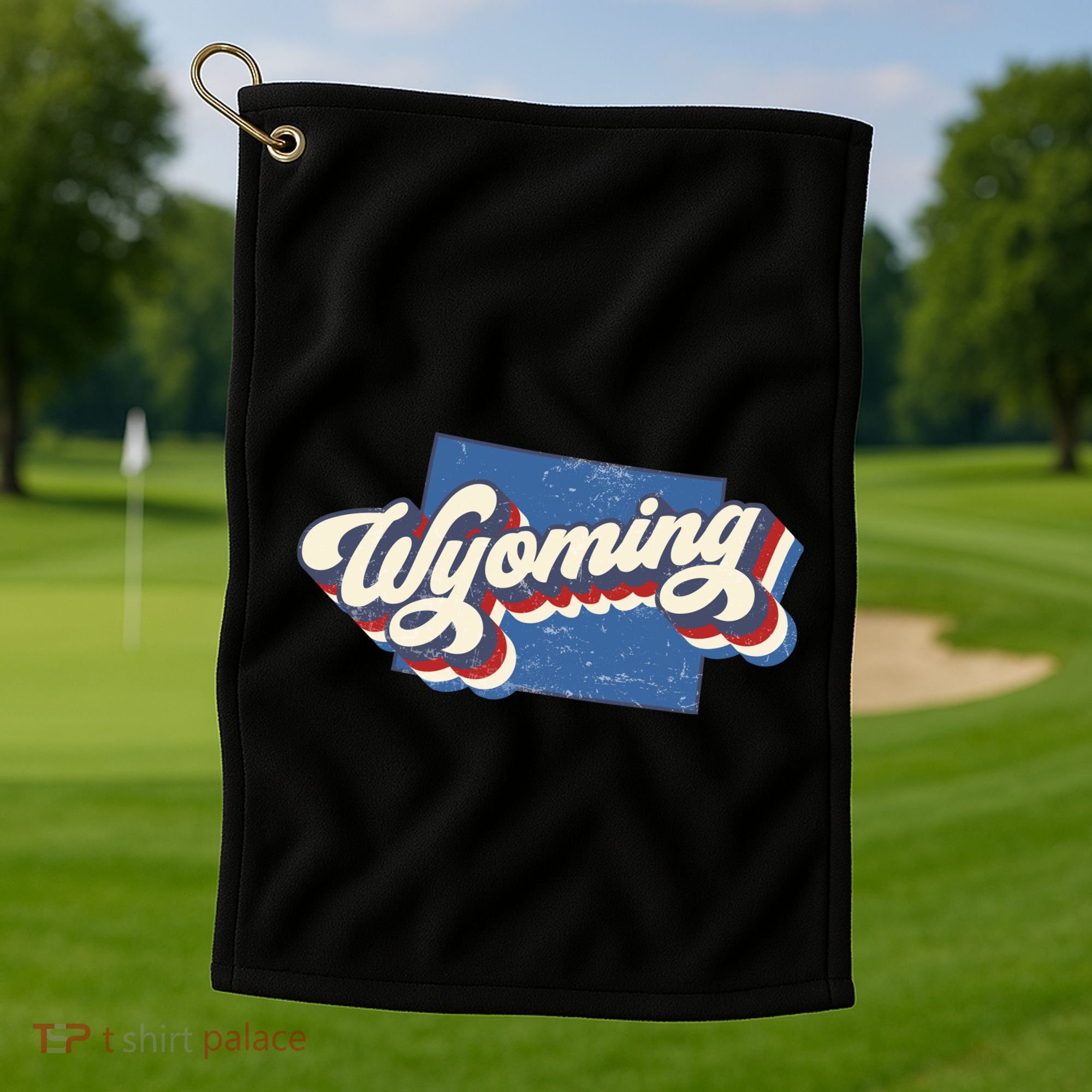 State Of Wyoming Retro Logo Golf Towel