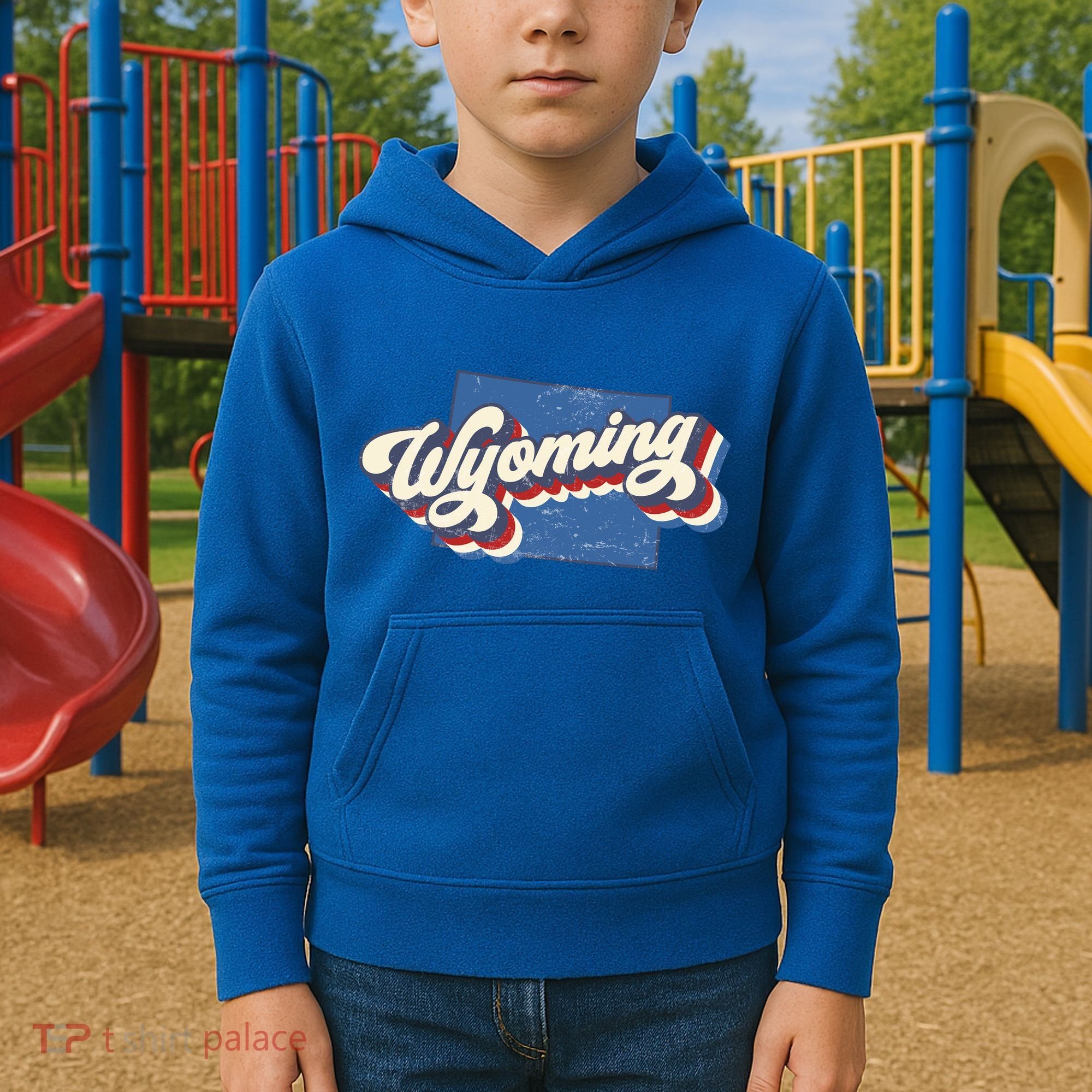 State Of Wyoming Retro Logo Kids Hoodie