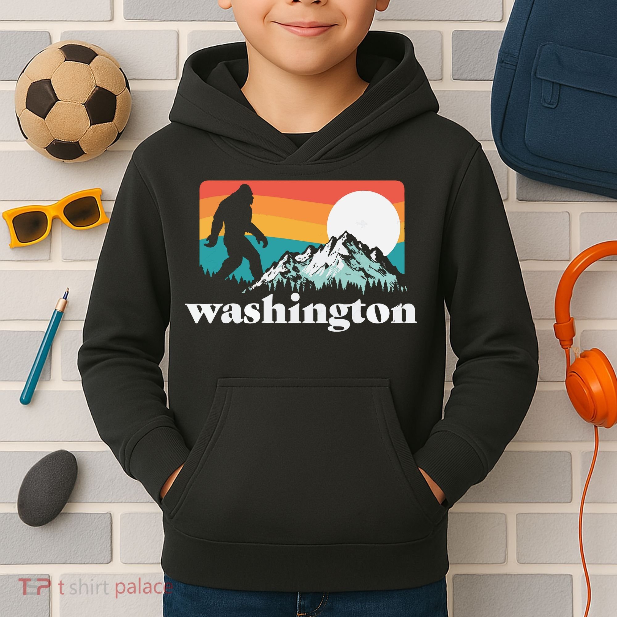 State Of Washington Pacific Northwest Bigfoot Mountain Kids Hoodie