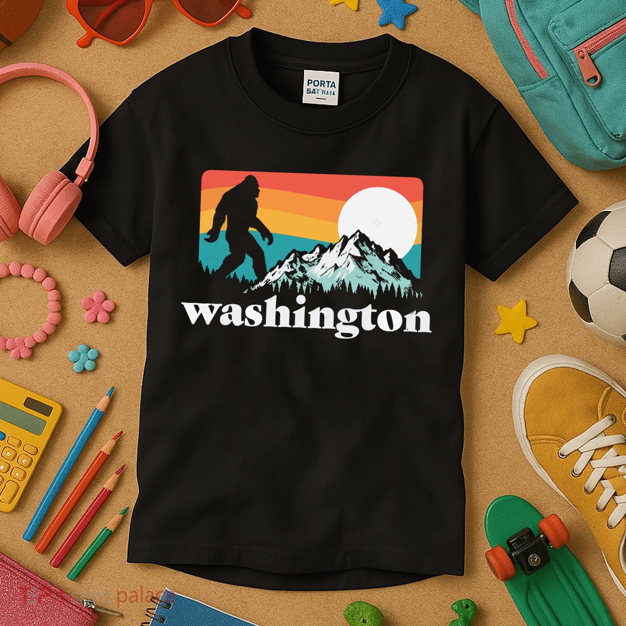 State Of Washington Pacific Northwest Bigfoot Mountain Kids T-Shirt