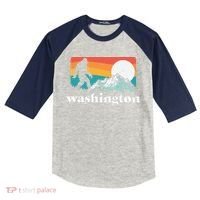 State Of Washington Pacific Northwest Bigfoot Mountain Kids Colorblock Raglan Jersey thumb 0