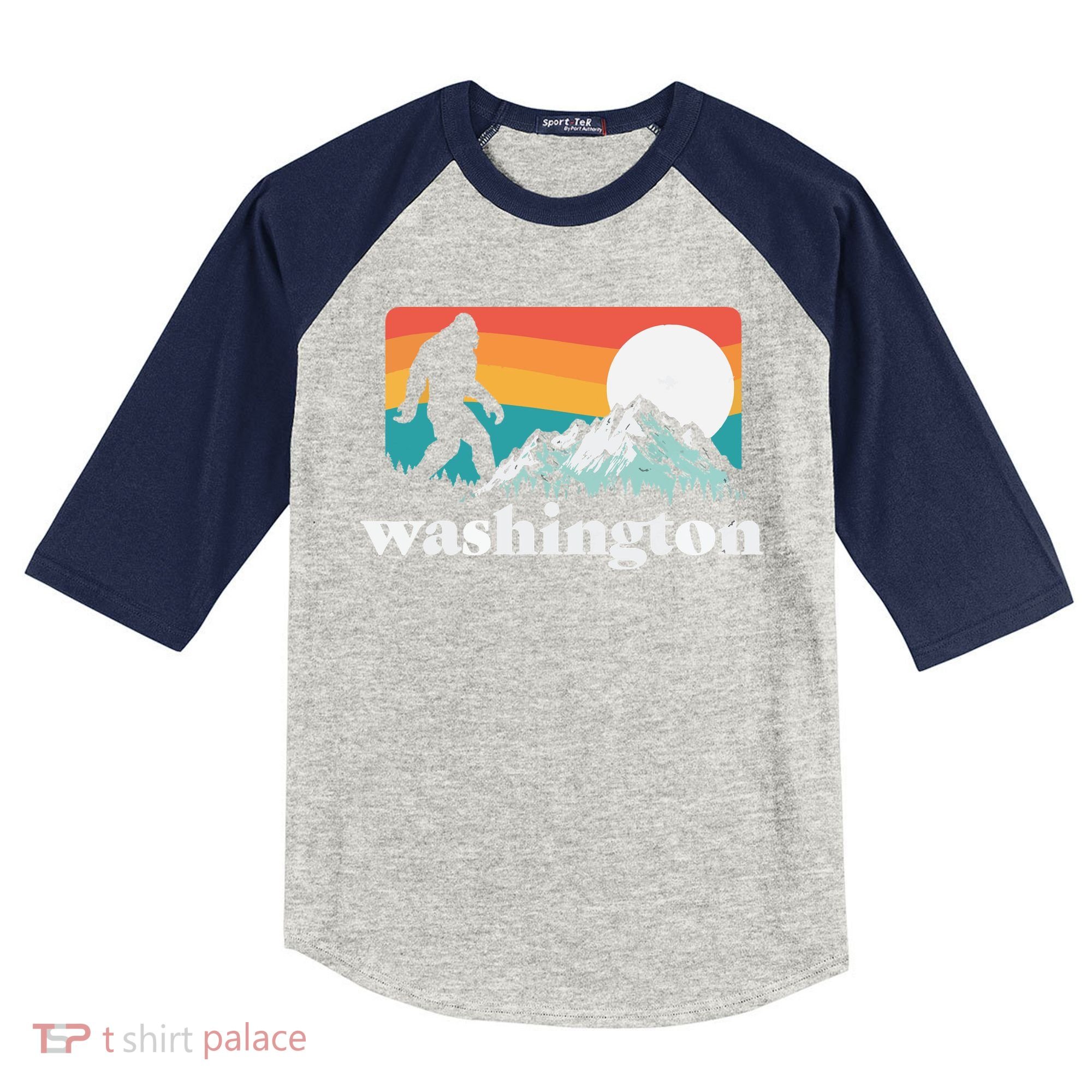 State Of Washington Pacific Northwest Bigfoot Mountain Kids Colorblock Raglan Jersey
