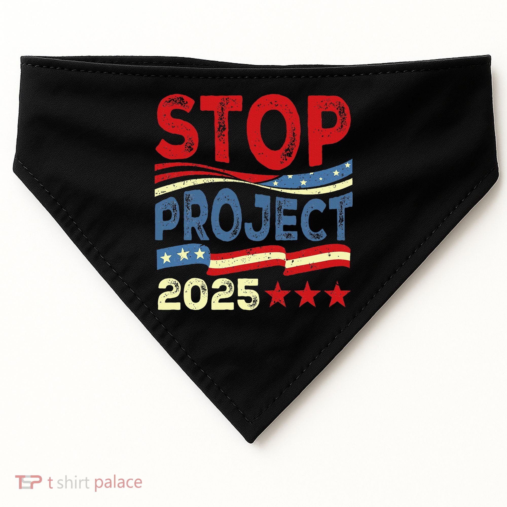 Stop Project 2025 Anti Trump Usa Flag Political USA-Made Doggie Bandana