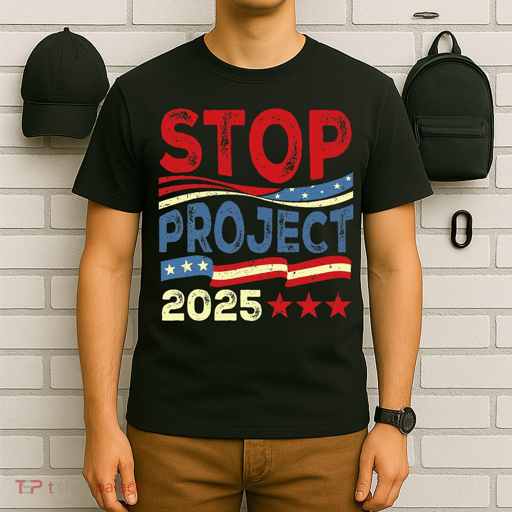 Stop Project 2025 Anti Trump Usa Flag Political T-Shirt