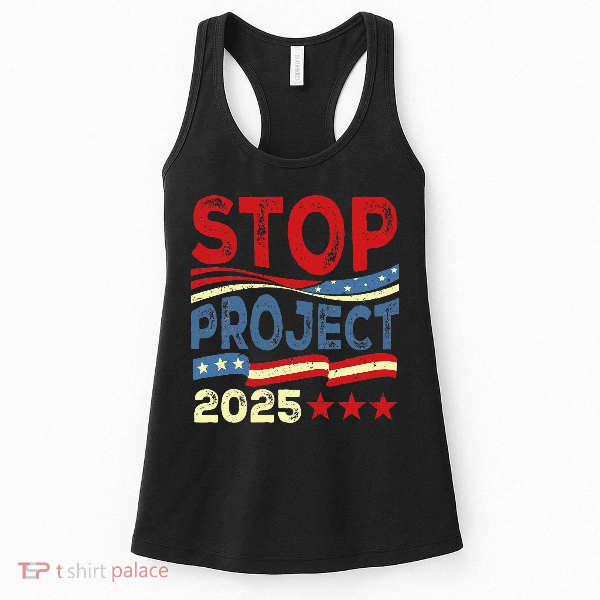 Stop Project 2025 Anti Trump Usa Flag Political Women's Tank Top