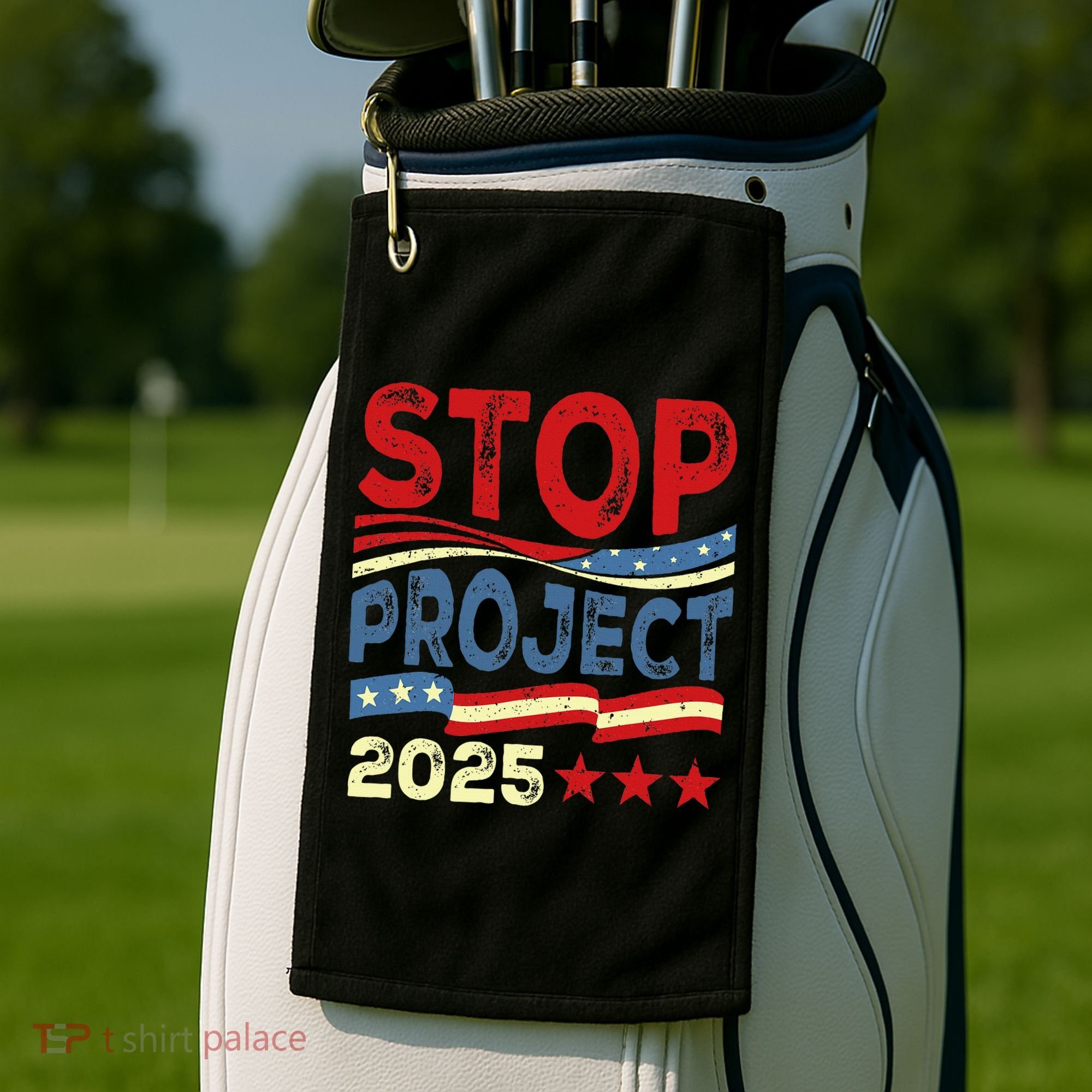 Stop Project 2025 Anti Trump Usa Flag Political Golf Towel