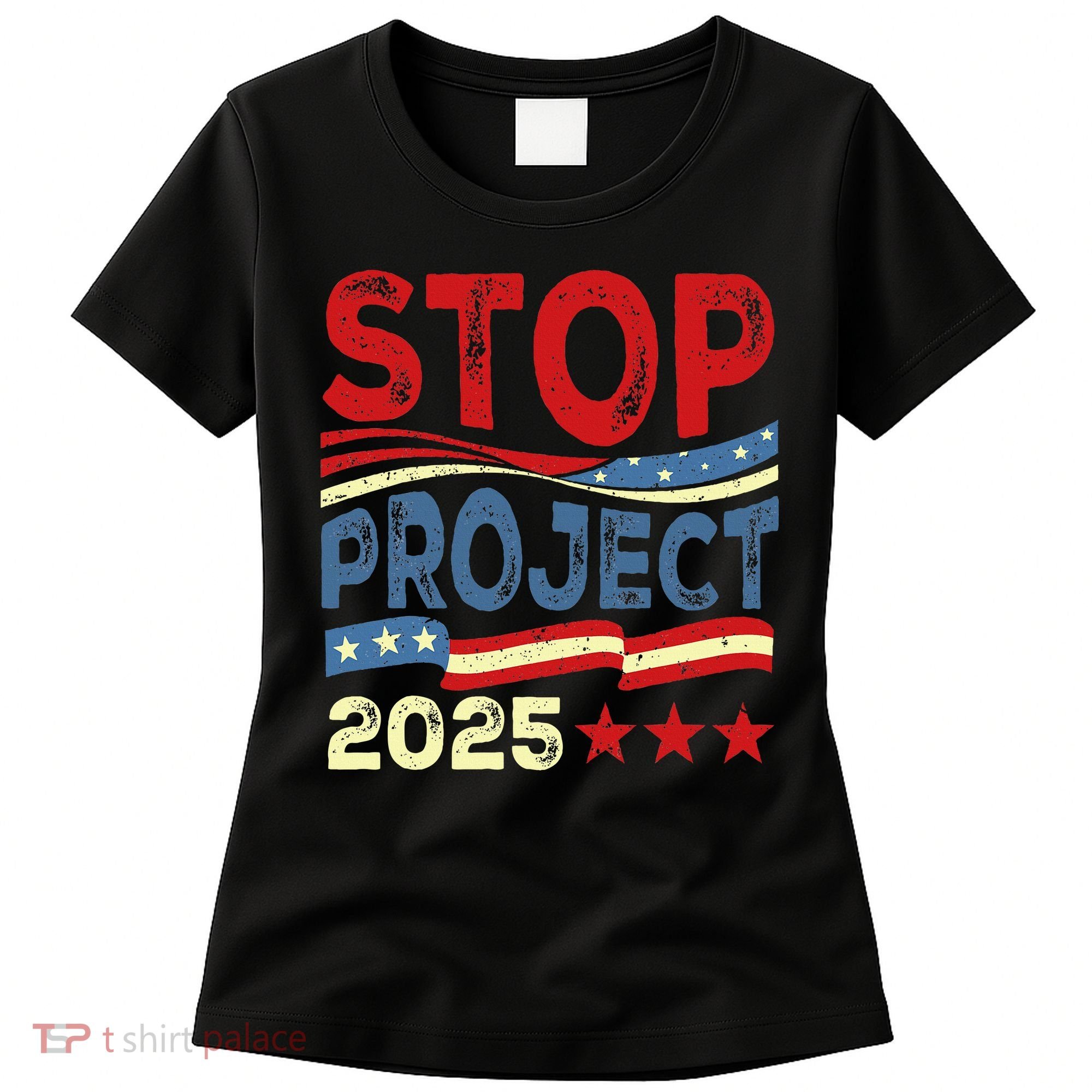Stop Project 2025 Anti Trump Usa Flag Political Women's T-Shirt