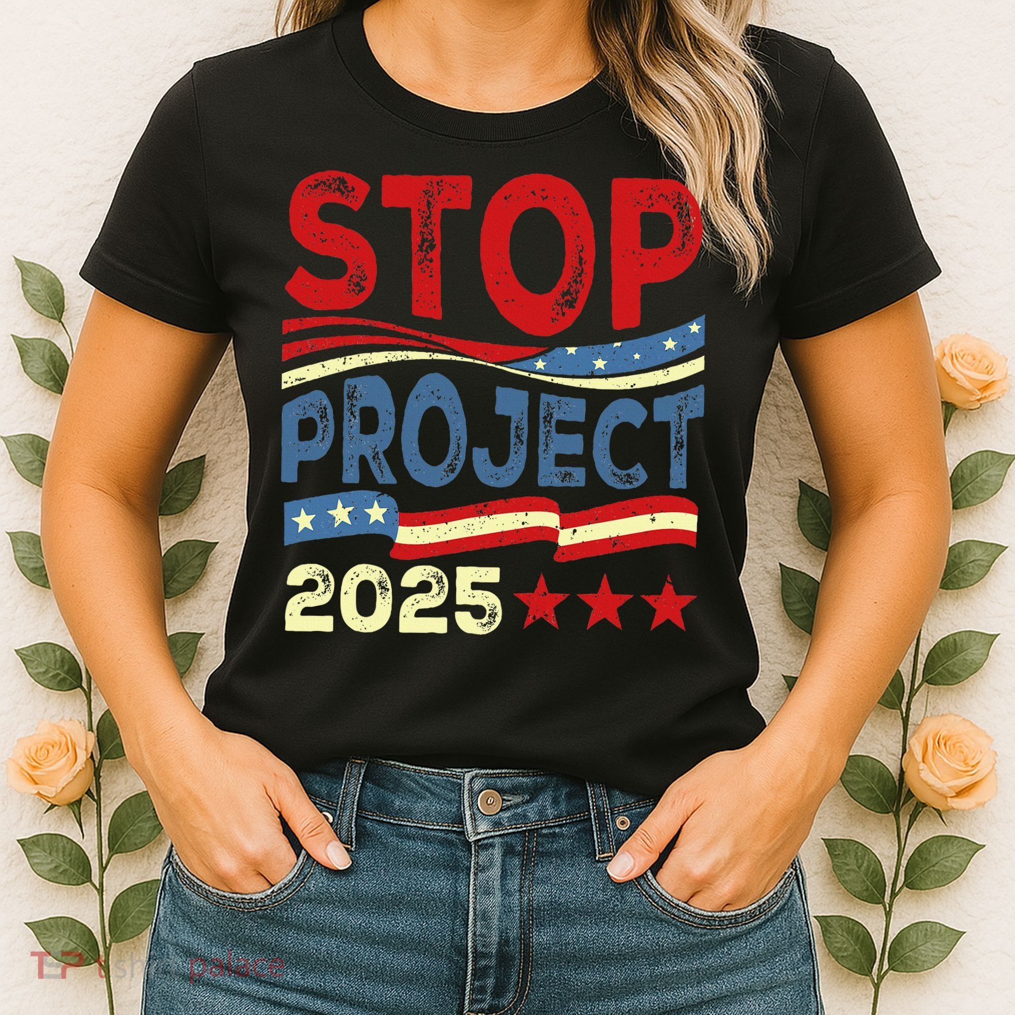 Stop Project 2025 Anti Trump Usa Flag Political Women's T-Shirt
