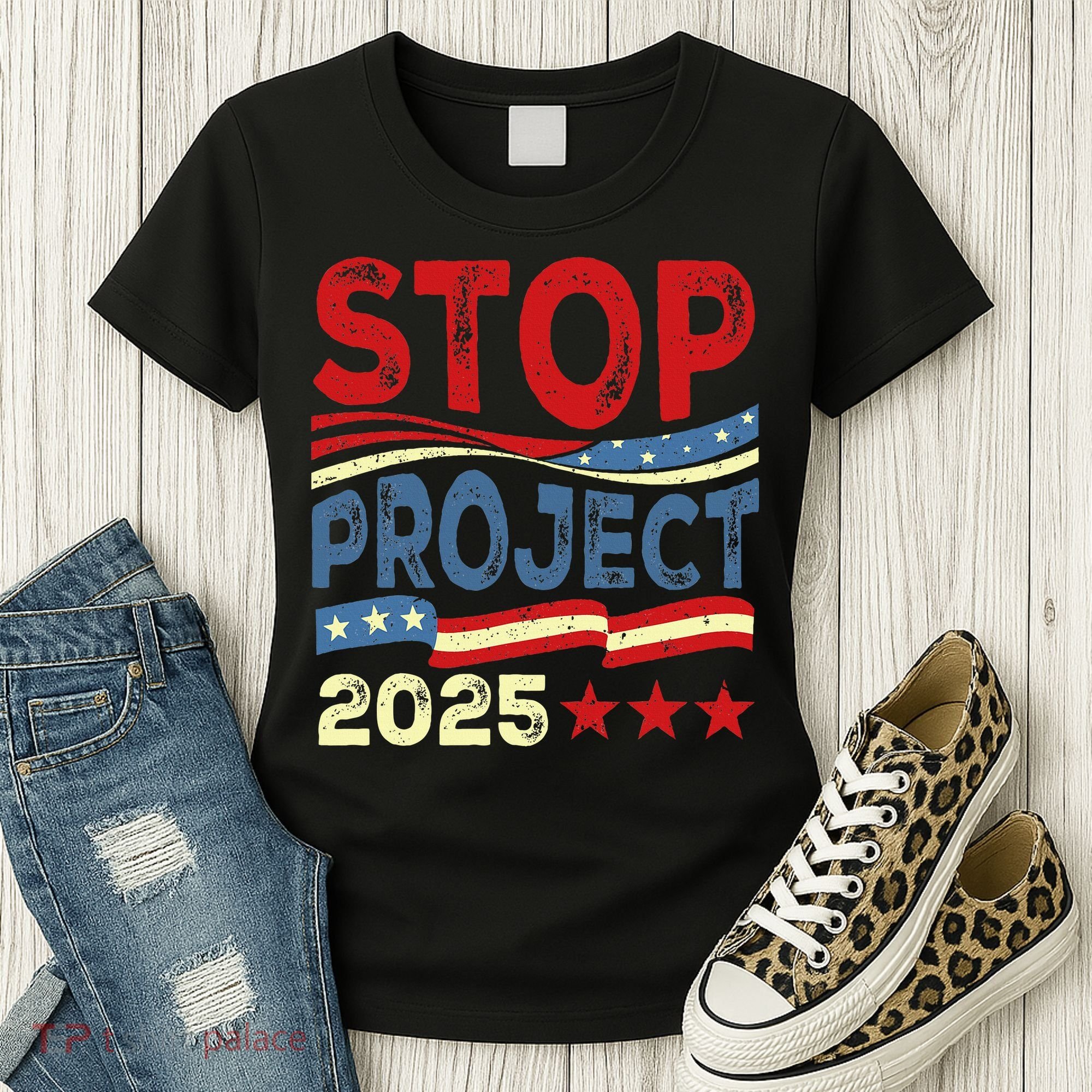 Stop Project 2025 Anti Trump Usa Flag Political Women's T-Shirt