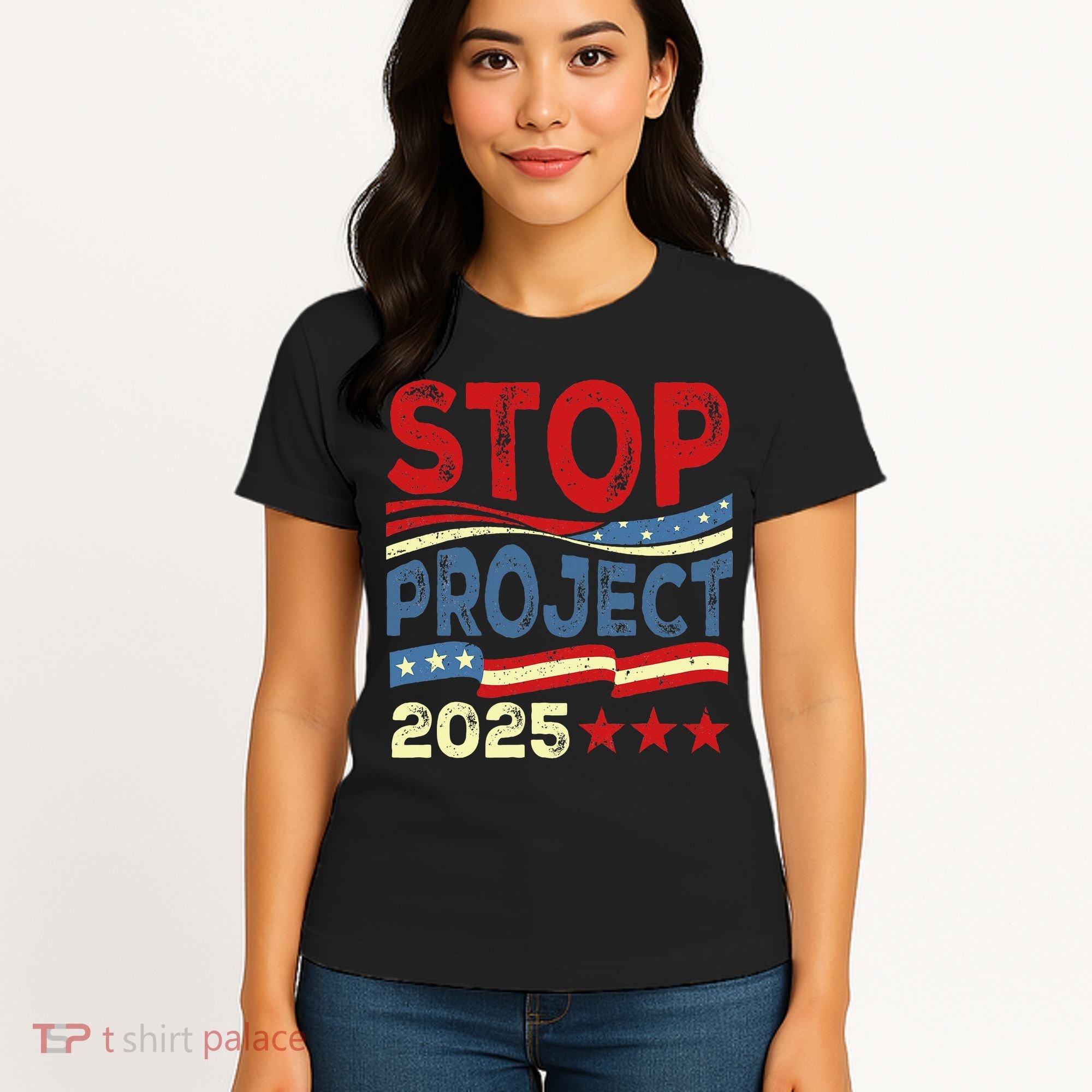 Stop Project 2025 Anti Trump Usa Flag Political Women's T-Shirt