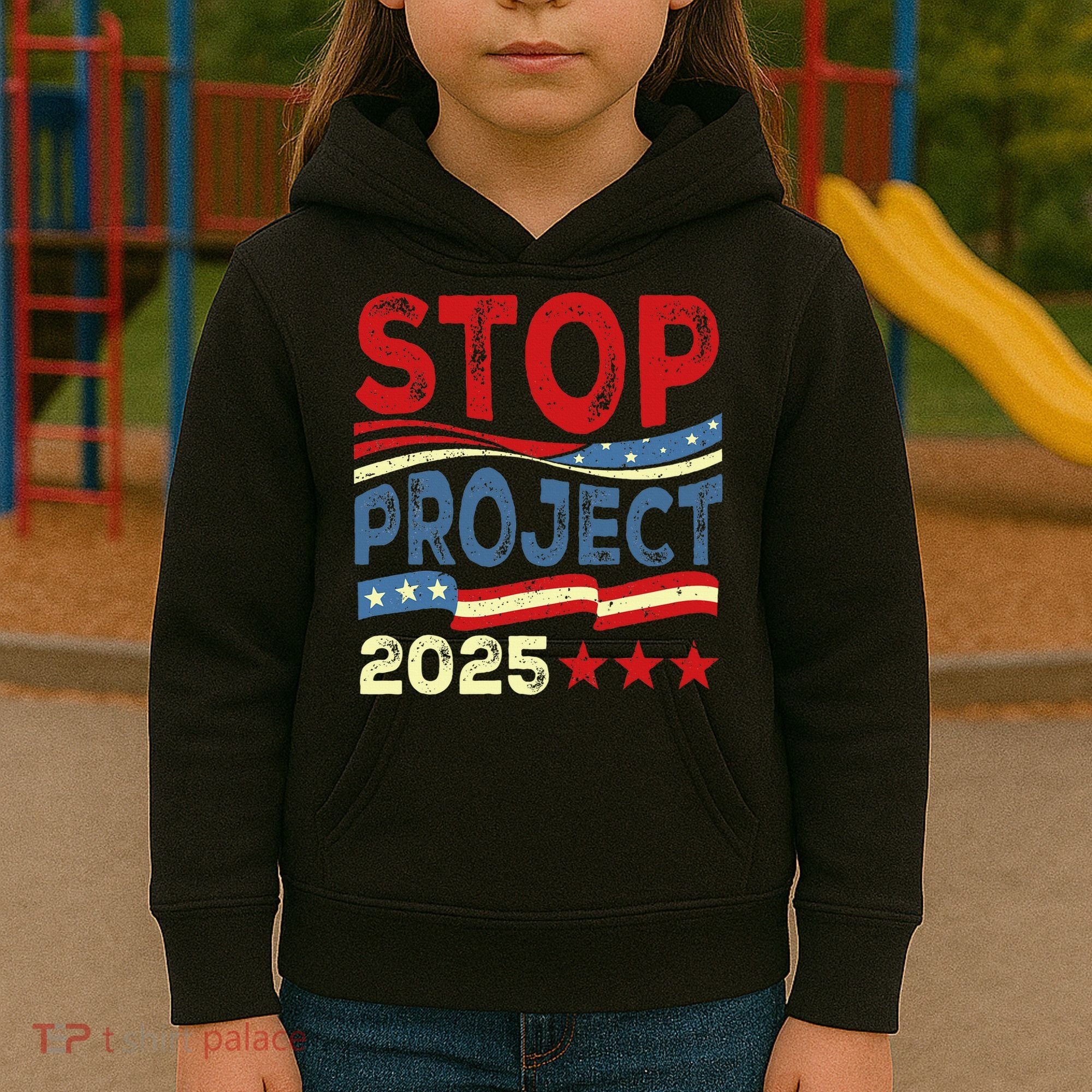 Stop Project 2025 Anti Trump Usa Flag Political Kids Hoodie