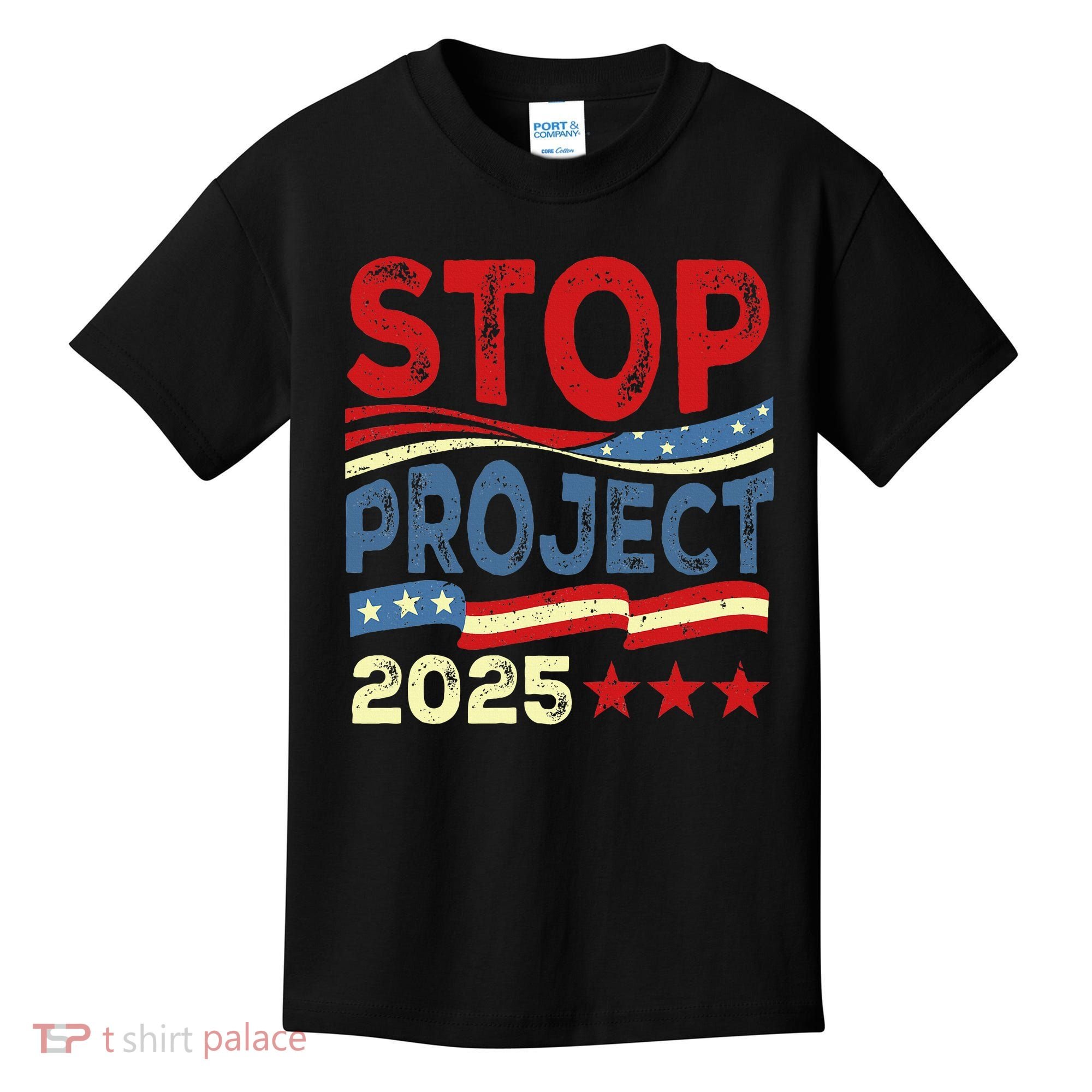 Stop Project 2025 Anti Trump Usa Flag Political Kids T-Shirt