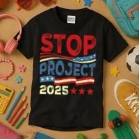 Stop Project 2025 Anti Trump Usa Flag Political Kids T-Shirt thumb 3