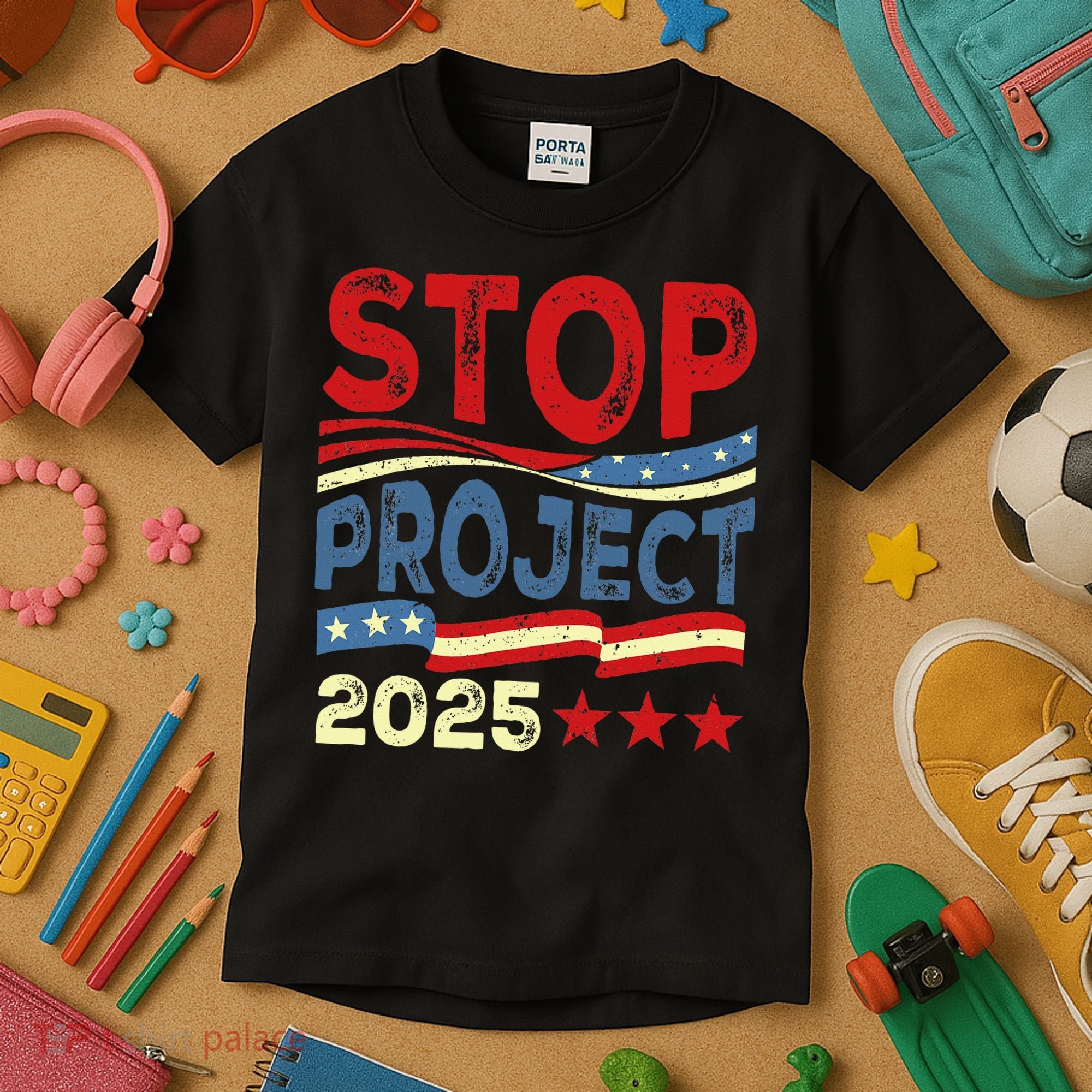 Stop Project 2025 Anti Trump Usa Flag Political Kids T-Shirt