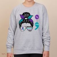 Suicide Prevention Awareness Semicolon Keep Going Messy Bun Gift Women's Sweatshirt thumb 0