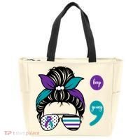 Suicide Prevention Awareness Semicolon Keep Going Messy Bun Gift Tote Bag thumb 0