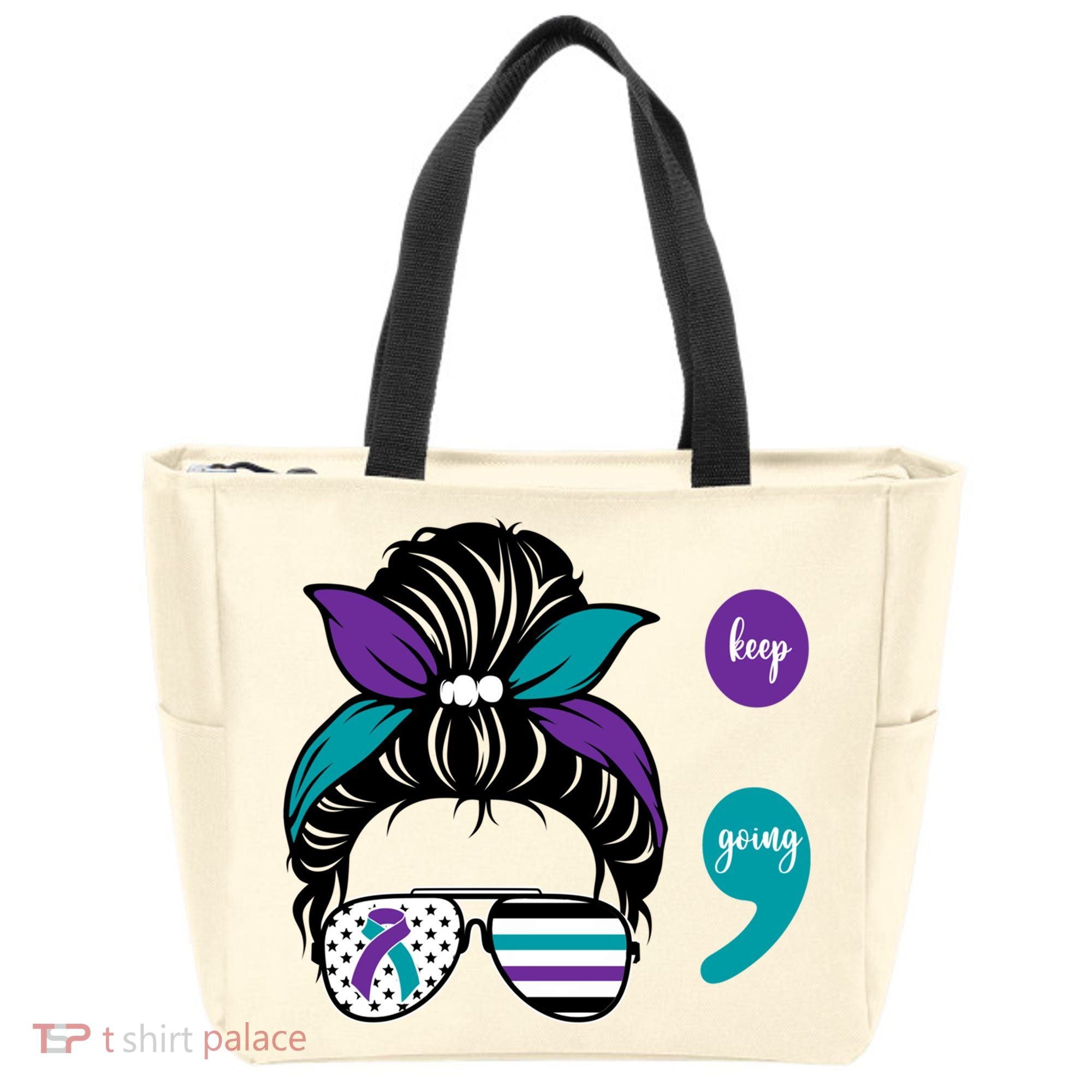 Suicide Prevention Awareness Semicolon Keep Going Messy Bun Gift Tote Bag