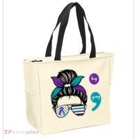 Suicide Prevention Awareness Semicolon Keep Going Messy Bun Gift Tote Bag thumb 2