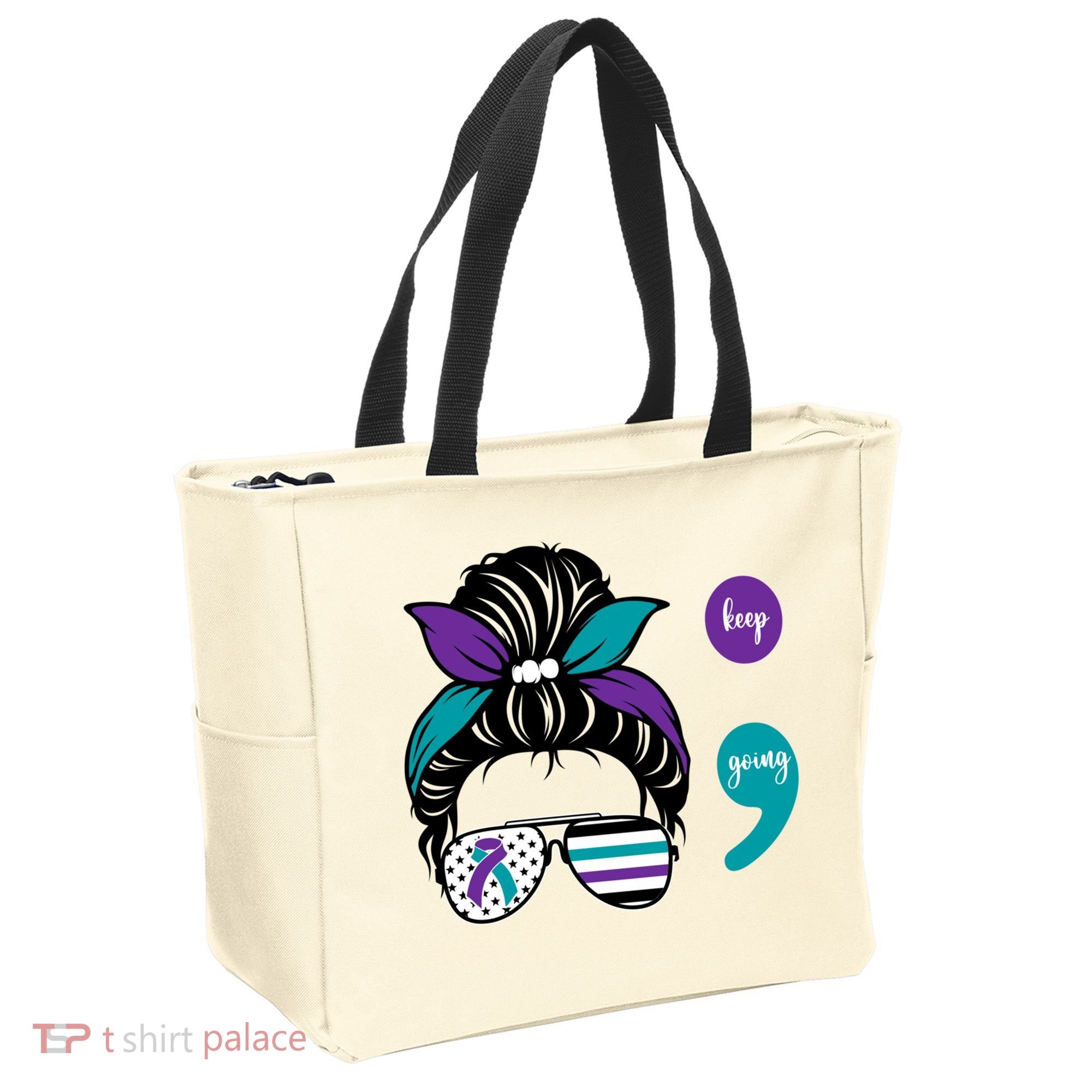 Suicide Prevention Awareness Semicolon Keep Going Messy Bun Gift Tote Bag