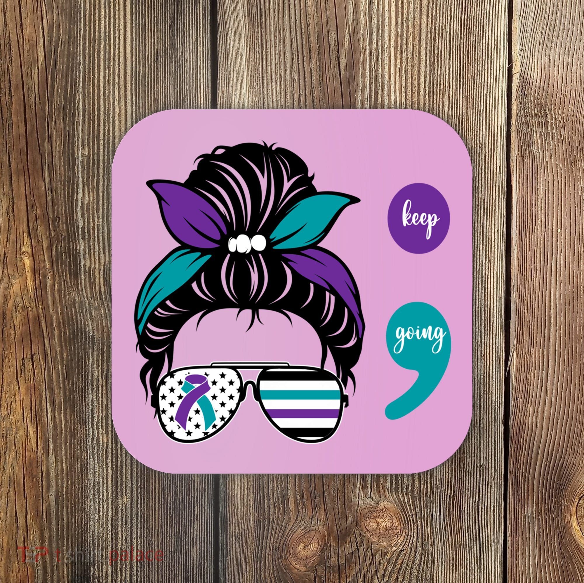 Suicide Prevention Awareness Semicolon Keep Going Messy Bun Gift Coaster