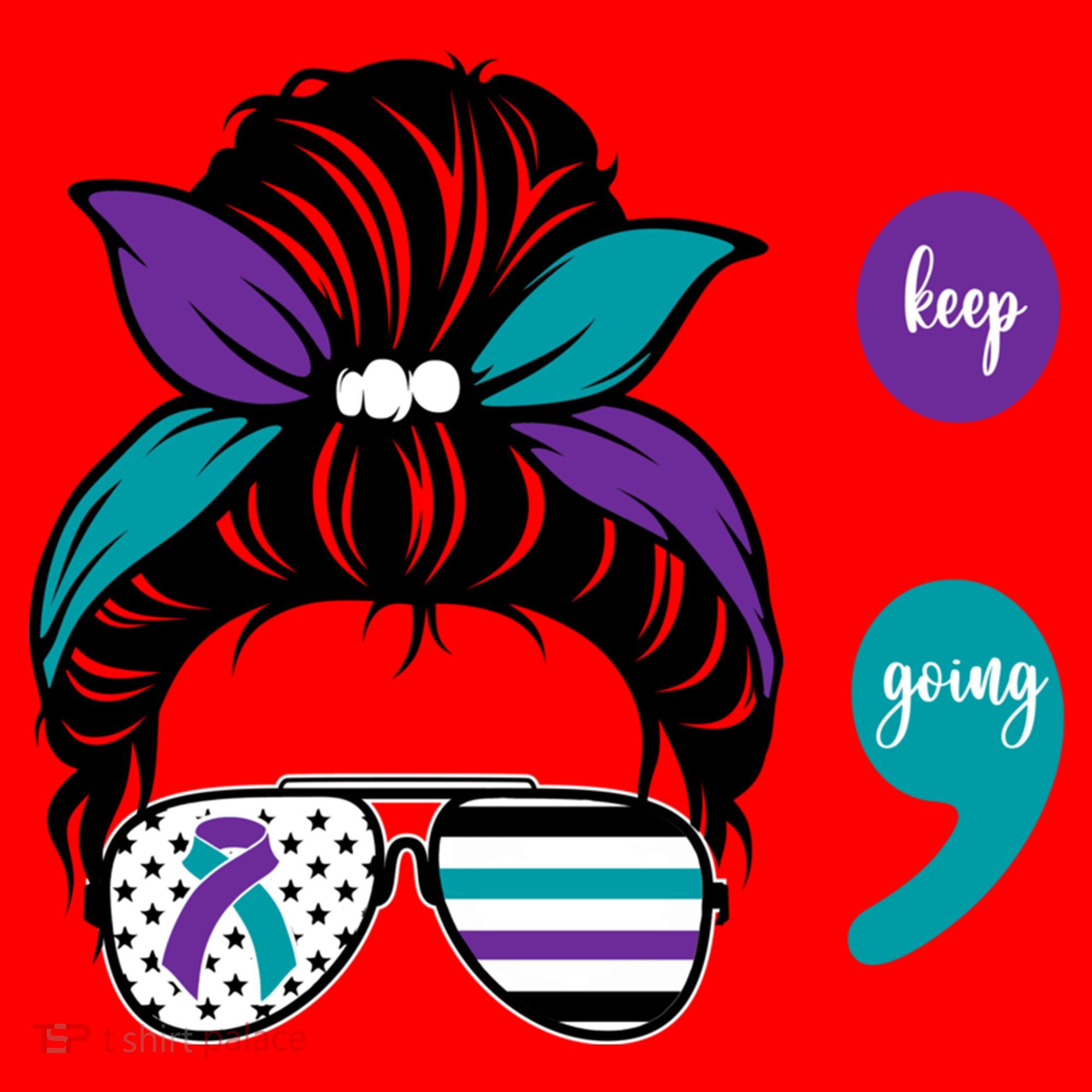 Suicide Prevention Awareness Semicolon Keep Going Messy Bun Gift Santa Hat