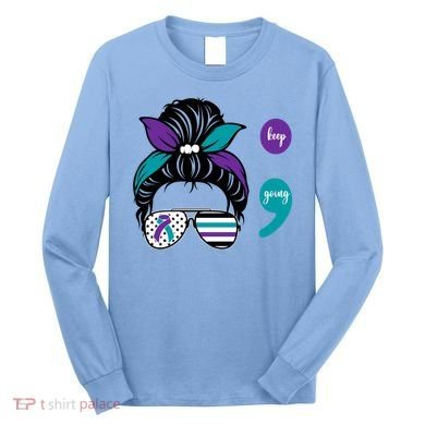 Suicide Prevention Awareness Semicolon Keep Going Messy Bun Gift Long Sleeve Shirt