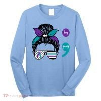 Suicide Prevention Awareness Semicolon Keep Going Messy Bun Gift Long Sleeve Shirt thumb 0
