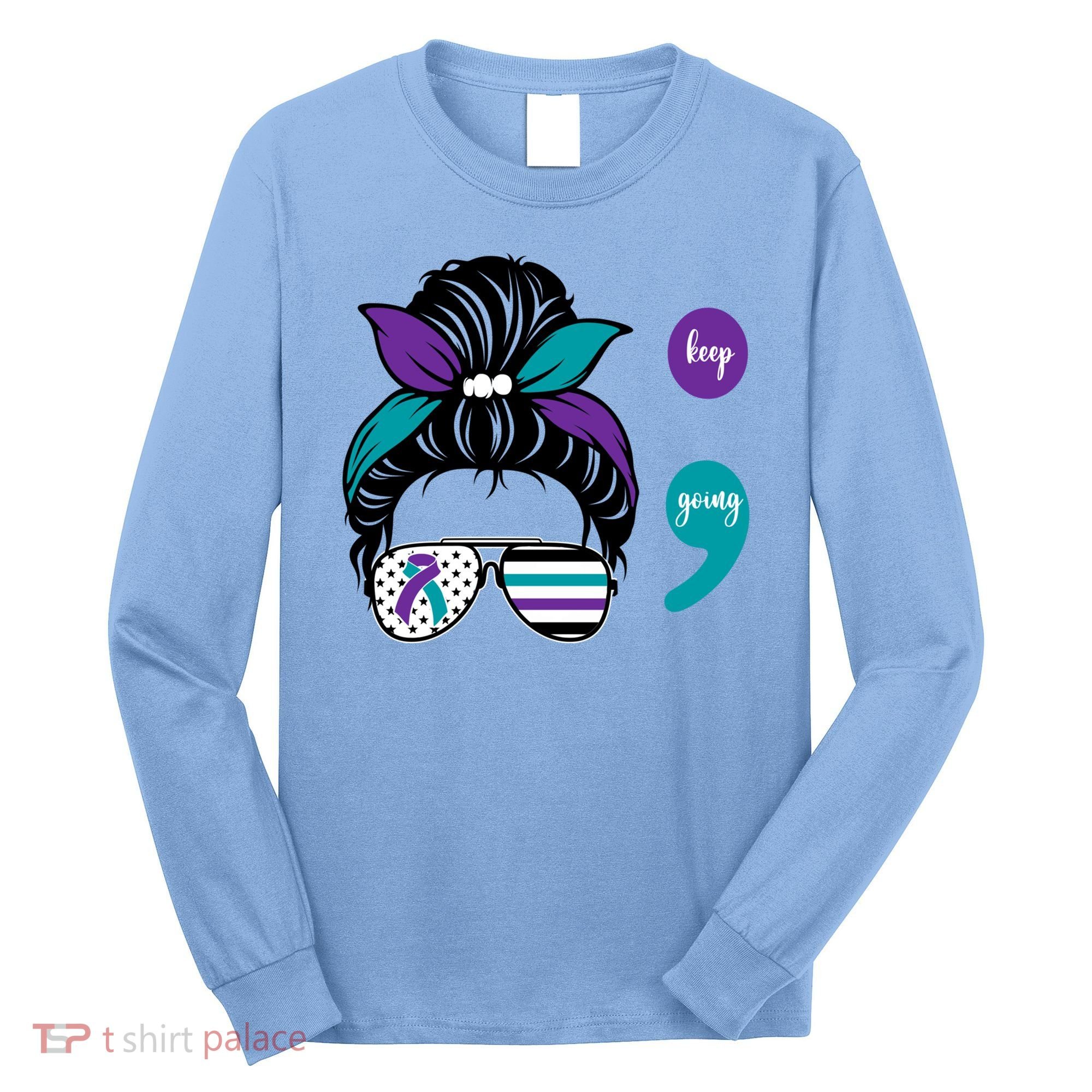 Suicide Prevention Awareness Semicolon Keep Going Messy Bun Gift Long Sleeve Shirt