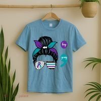 Suicide Prevention Awareness Semicolon Keep Going Messy Bun Gift T-Shirt thumb 2