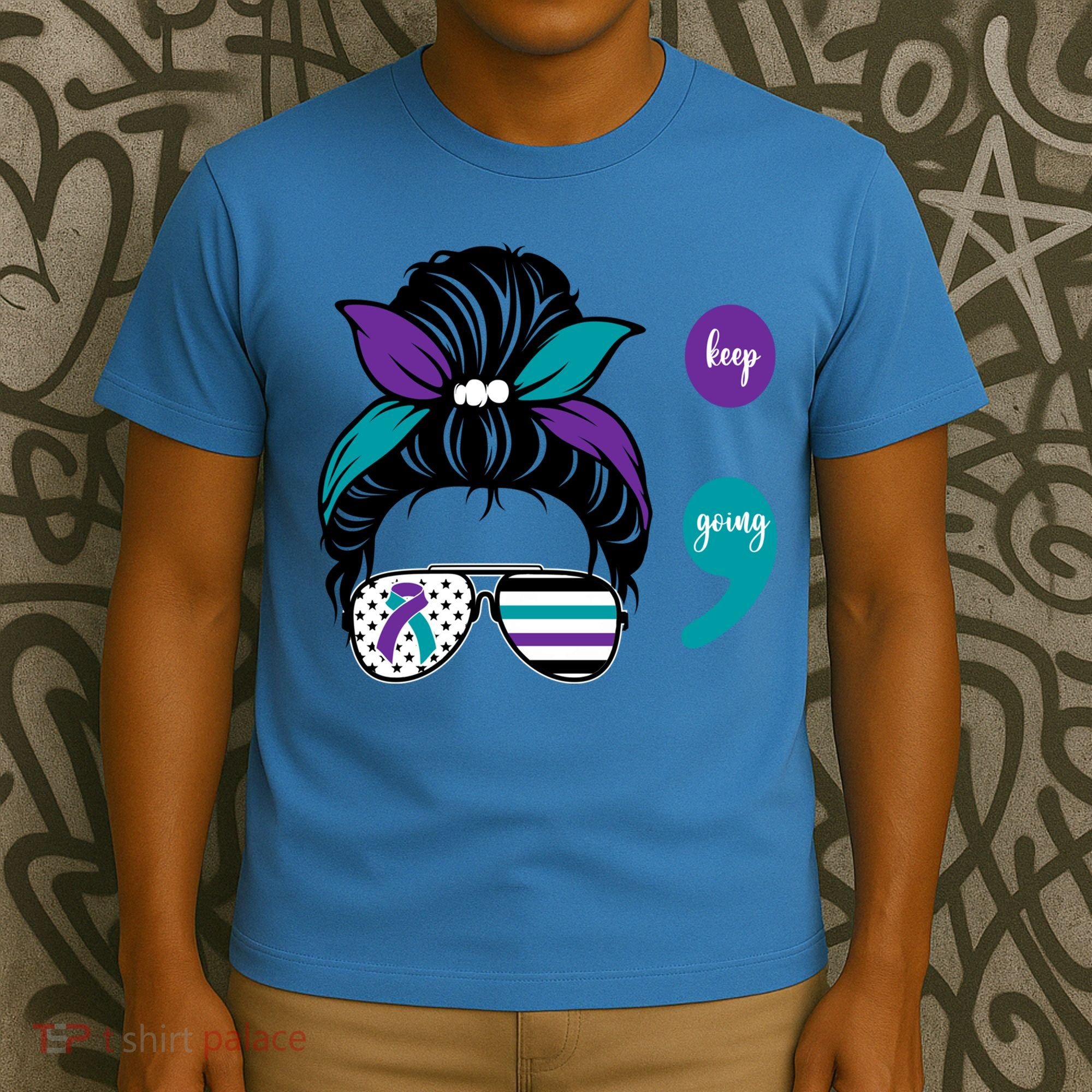 Suicide Prevention Awareness Semicolon Keep Going Messy Bun Gift T-Shirt